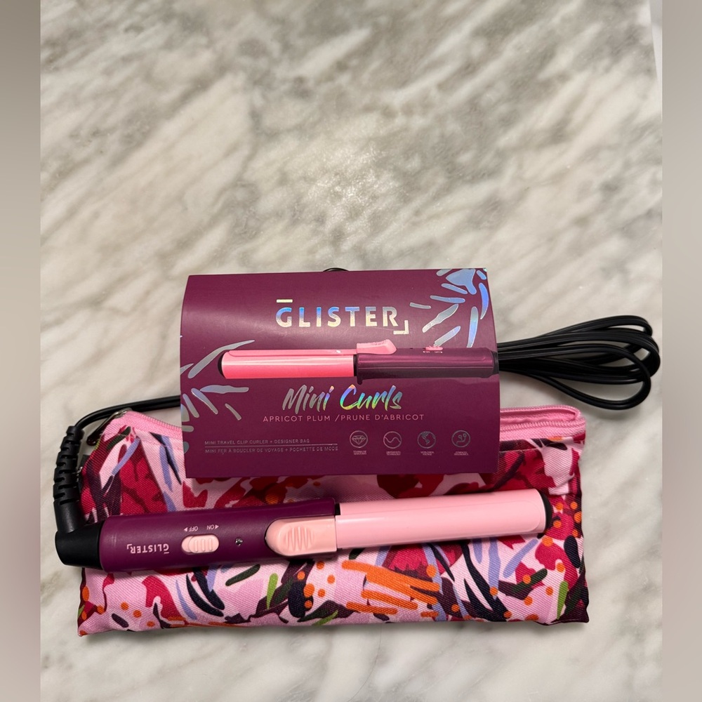 Glister Travel Curling Iron and Floral Travel Pouch NEW